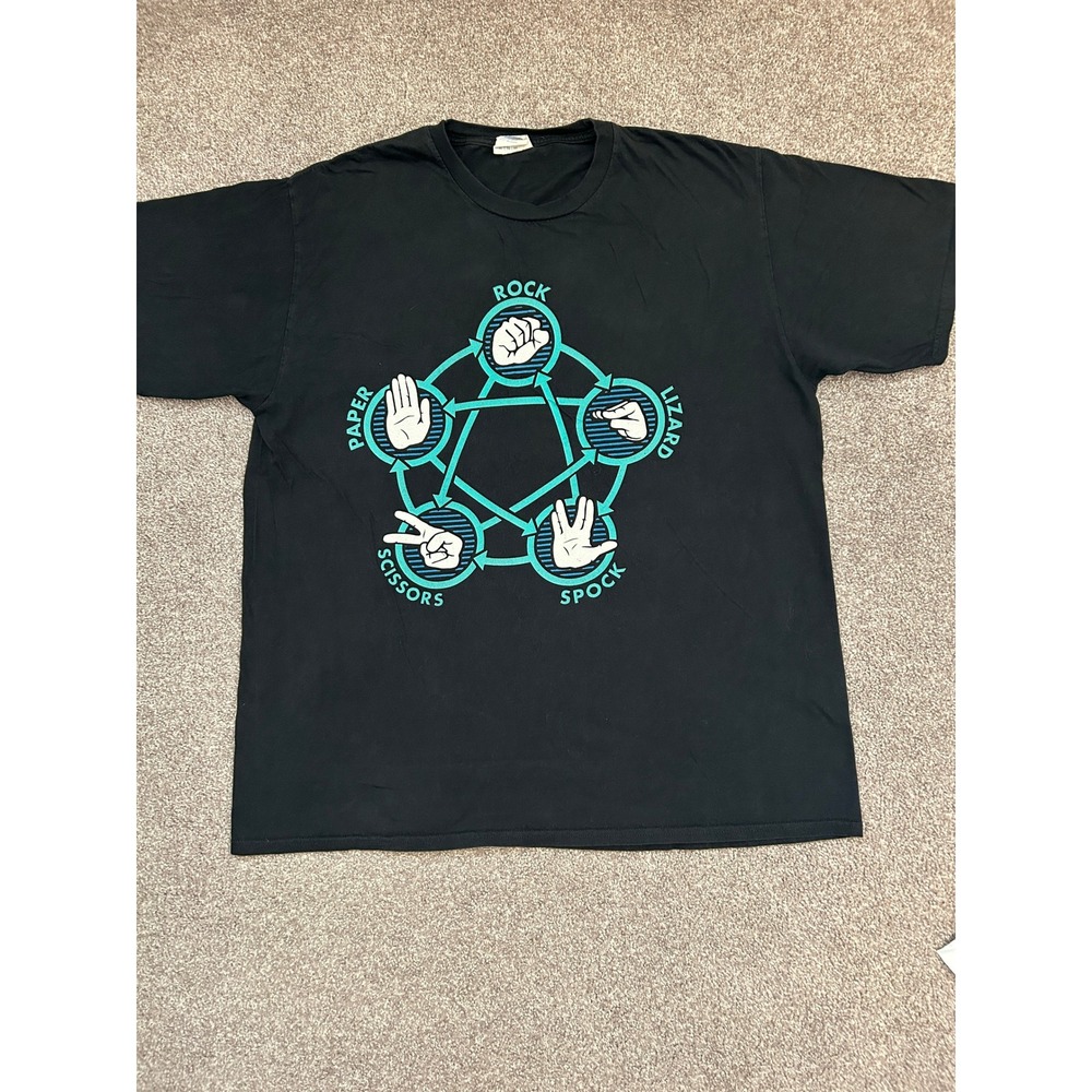 Big Bang Theory Rock Paper Scissors Lizard Spock Shirt Mens XL Black Excellent